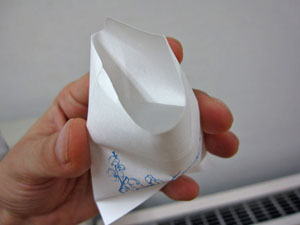 このように紙を開いて、中に水を入れます。